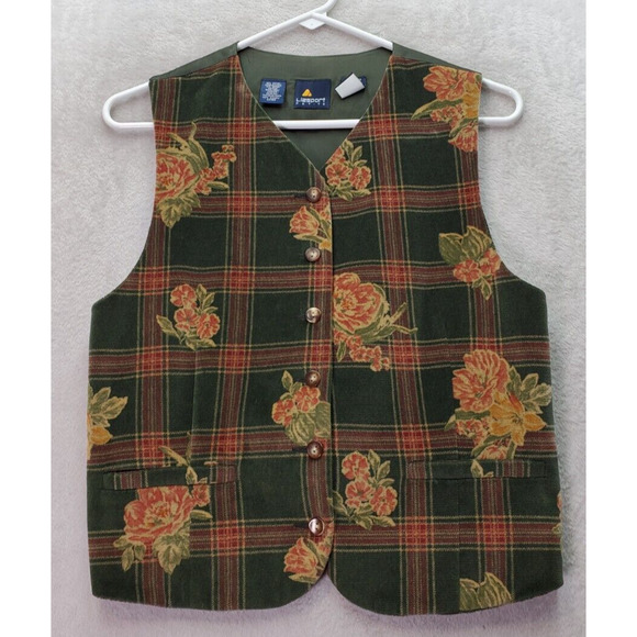 Liz Sport Jackets & Blazers - Liz Sport Vest Womens Petite Small Multi Plaid Velour Pocket V Neck Button Front